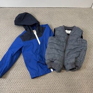 Blue Hooded Jacket and Gray Vest